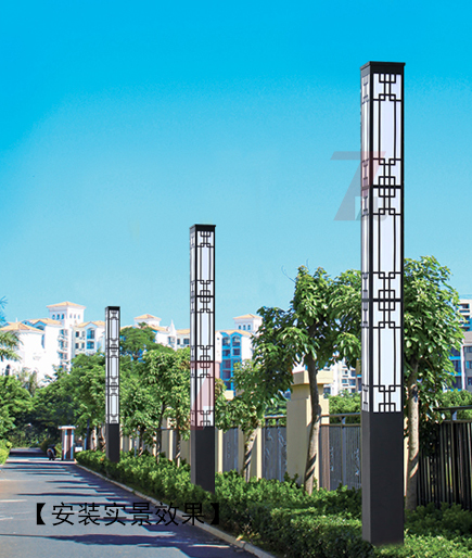3米(QDJGDZ-016)广场中式镂空方形景观灯柱安装实景效果图片